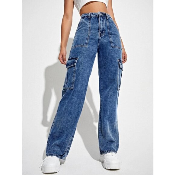 River High Waisted Flap Pocket Cargo Jeans - Picture 6 of 8